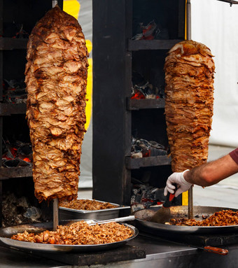 特写镜头图片堆放肉烤shawarma