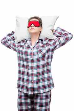 睡觉女人枕头格子睡衣面具前面