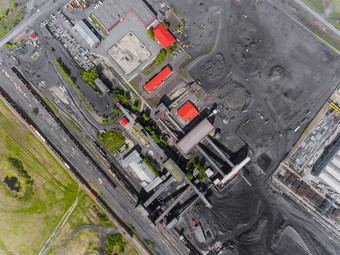全景空中视图拍摄煤炭处理植物工业生产