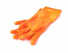 橙色颜色橡胶手套清洁白色背景保持