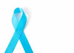 蓝色的丝带白色背景前列腺癌癌症意识凹陷