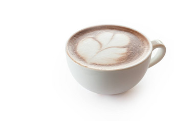 杯热咖啡郁金香拿铁艺术白色背景