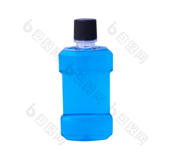 蓝色的水<strong>漱口</strong>水瓶隔离白色背景