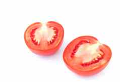 特写镜头新鲜的红色的西红柿片白色背景食物