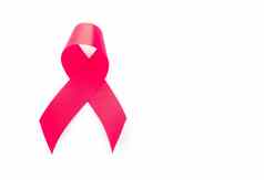 红色的丝带白色背景意识乳房癌症概念