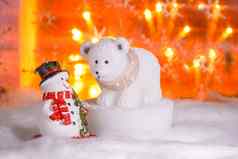 雪人极地熊快乐一年圣诞节