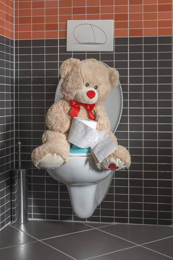 玩具泰迪熊<strong>坐</strong>着<strong>厕</strong>所。。。碗浴室孩子们如<strong>厕</strong>