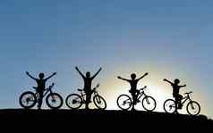 年轻的骑自行车的人开车集团