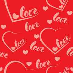 浪漫的红色的爱心模式背景插图假期设计飞行单词爱白色背景