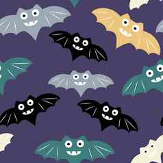 万圣节无缝的模式背景色彩斑斓的蝙蝠可爱的简约艺术元素
