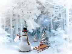 圣诞节景观雪人礼物呈现