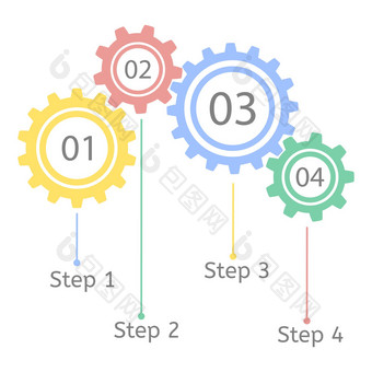 齿轮统计概念信息图表业务模板齿轮连接团队合作步骤一步