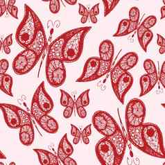 无缝的摘要模式背景飞行手画蝴蝶插图设计纺织纸