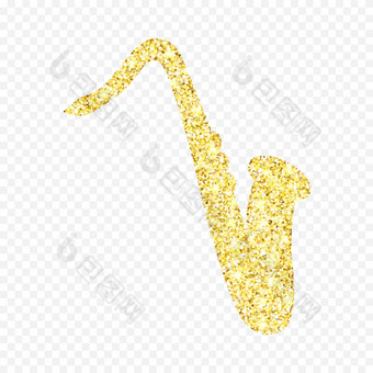 黄金闪闪发光的萨克斯风金斯帕克尔萨克斯风白色透明的背景琥珀色的粒子黄金五彩纸屑元素
