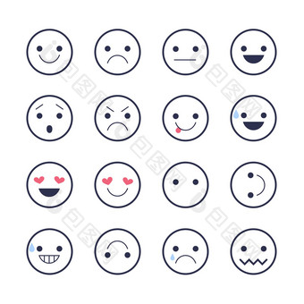 集情绪图标应用程序闲谈，聊天表情符号情绪孤立的白色背景