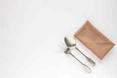 空白棕色（的）餐厅餐巾模型勺子叉