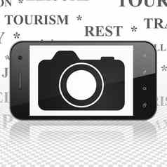 旅行概念智能手机照片相机显示