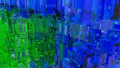 摘要未来主义的城市玻璃多维数据集蓝色的绿色颜色