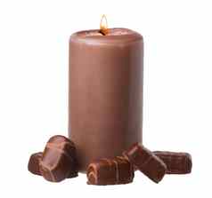 巧克力有香味的蜡烛巧克力糖果白色背景