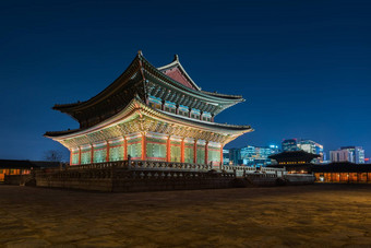 <strong>韩国</strong>Gyeongbokgung宫晚上首尔南<strong>韩国</strong>