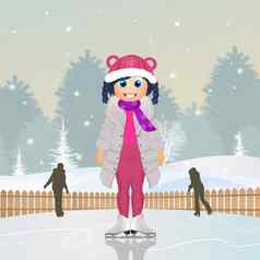 女孩滑冰冰