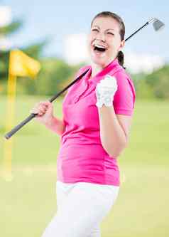 快乐高尔夫球手欢欣鼓舞的背景高尔夫球课程目标