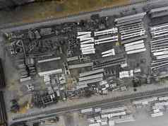 全景空中视图拍摄完成了货物仓库金属产品