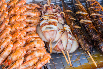 海洋生活煮熟的烧烤特写镜头照片亚洲食物