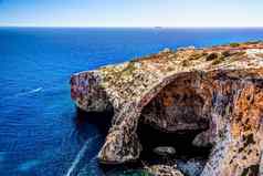 全景视图蓝色的墙石窟悬崖马耳他