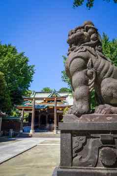 狮子雕像ushijima神社寺庙东京日本