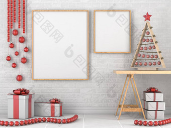 模拟空白木图片框架圣诞节装饰gif