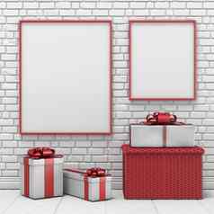 模拟空白图片框架圣诞节装饰礼物