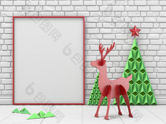 模拟空白图片框架圣诞节装饰驯鹿