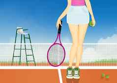 腿女孩玩网球