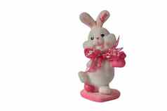 情人节一天兔子玩具孤立的白色背景
