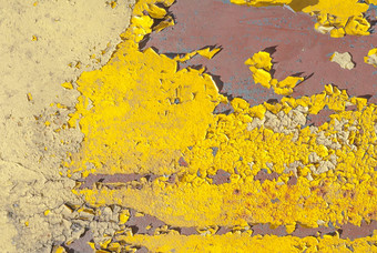 表面生锈的铁残余油漆芯片油漆黄色的纹理背景