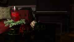 圣诞节蜡烛饰品室内黑暗背景