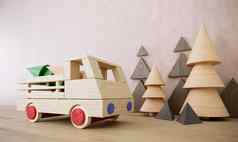 木玩具车圣诞节假期照片松树快乐一年