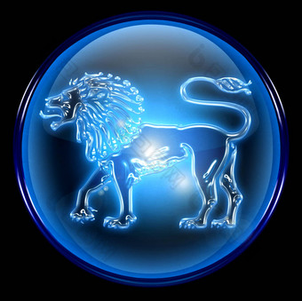 狮子星座按钮图标孤立的黑色的背景