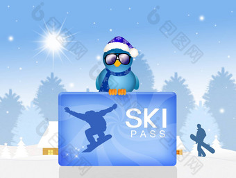 有趣的插图滑雪通行证