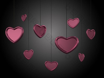 美丽的心背景光滑的粉红色的红色的心字符串背景黑暗梯度呈现插图情人节一天假期