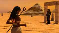 古老的埃及女人看男人。空间