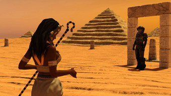 古老的埃及女人看男人。空间
