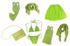 拼贴画时尚绿色summer-spring女衣服