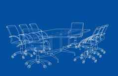 会议表格椅子草图风格
