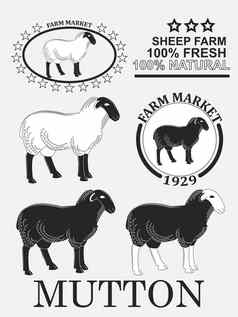 集溢价羊肉标签羊肉徽章设计元素
