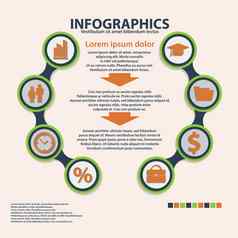 业务infographics圆折纸风格工作流布局横幅图数量选项一步选项网络设计