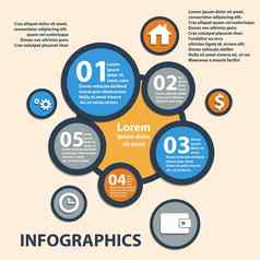 业务infographics圆折纸风格工作流布局横幅图数量选项一步选项网络设计