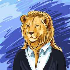 肖像领袖美丽的狮子西装手绘个人企业身份明信片