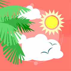阳光明媚的一天水疗中心视图棕榈树海鸥天空